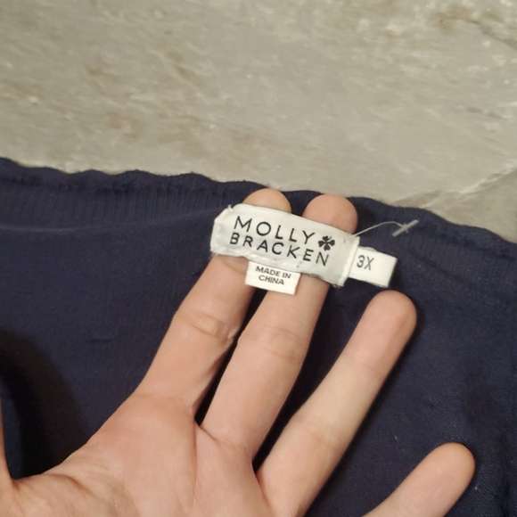 Molly Bracken Long Sleeves Cardigan. Navy Blue. Textured. Pearl Buttons. 3XL. - Picture 6 of 16